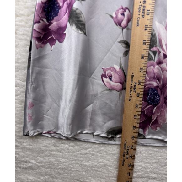 Floral Satin Slip Dress Women’s M/L Silver Purple Cowl Neck - Picture 5 of 7